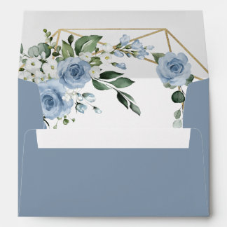Enveloppe Dusty Blue et or élégant Floral Rustic Mariage