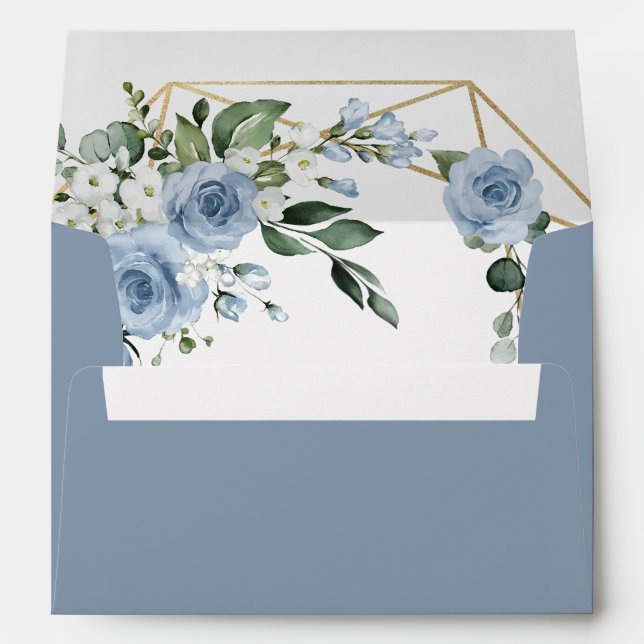 Enveloppe Dusty Blue et or élégant Floral Rustic Mariage (Dos (Bas))