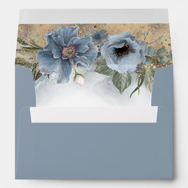 Enveloppe Dusty Blue et Parties scintillant or Floral Modern (Dos (Bas))