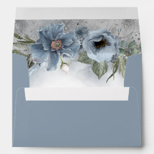 Enveloppe Dusty Blue et Silver Parties scintillant Floral Mo