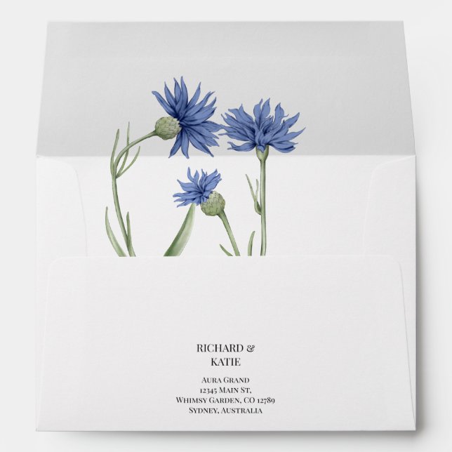 Enveloppe Dusty Blue Floral élégant Mariage de code QR (Dos (Bas))