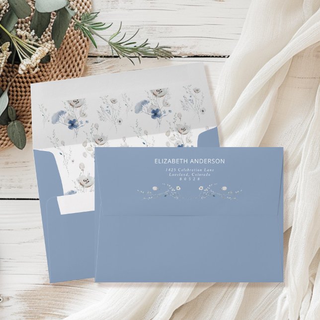 Enveloppe Dusty Blue Floral Fête des mariées Adresse de reto (Créateur téléchargé)