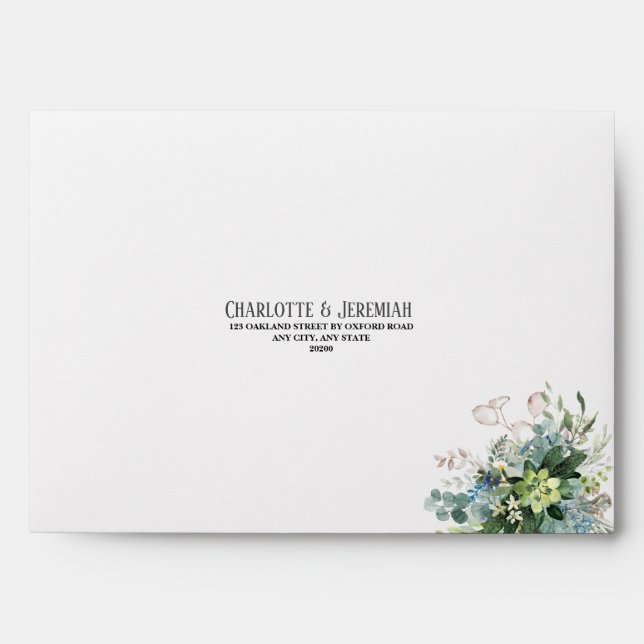 Enveloppe Dusty Blue Floral Greenery Mariage Adresse de reto (Devant)