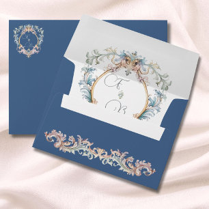 Enveloppe Dusty Blue Mariage Regency Elegant Monogram Crest