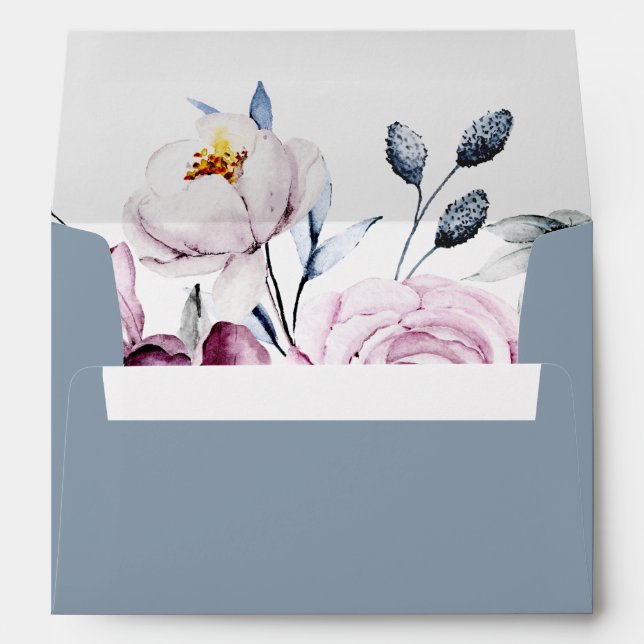 Enveloppe Dusty Blue Mauve Floral Adresse de retour (Dos (Bas))
