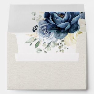 Enveloppe Dusty Blue Navy Champagne Ivory Floral Mariage Env