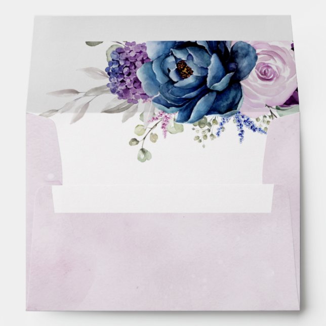 Enveloppe Dusty Blue Purple Navy Lilac Blooms Mariage (Dos (Bas))