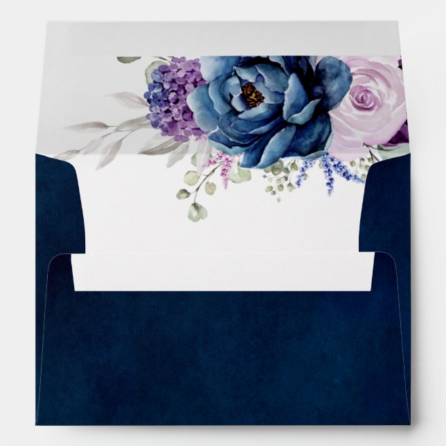 Enveloppe Dusty Blue Purple Navy Lilac Blooms Mariage Envelo (Dos (Bas))