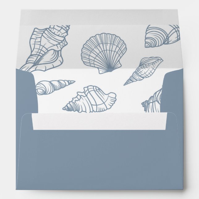 Enveloppe Dusty Blue Seashell Beach Wedding (Dos (Bas))