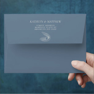 Enveloppe Dusty Blue Shell Beach Ocean Destination Mariage