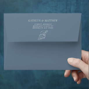 Enveloppe Dusty Blue Shell Beach Ocean Destination Mariage