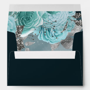 Enveloppe Dusty Blue Silver Floral Mariage