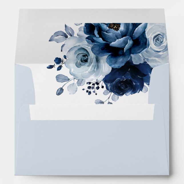 Enveloppe Dusty Blue Slate Navy Floral Botanal Mariage (Dos (Bas))