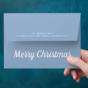 Enveloppe Dusty Blue Stripes Joyeux Noël Adresse de retour