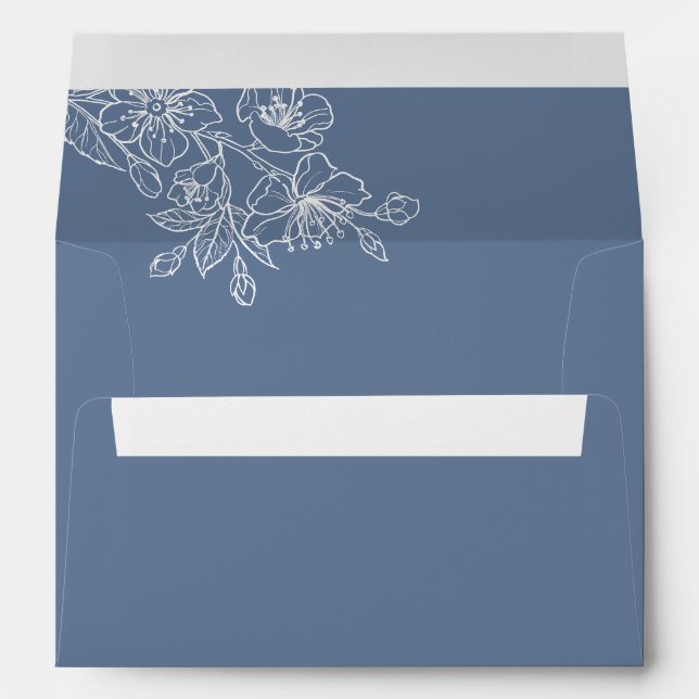 Enveloppe Dusty Blue White Floral Custom Monogram (Dos (Bas))