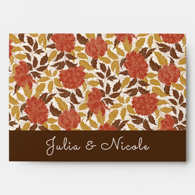 Enveloppe Dusty Brunt Orange Peony Flowers Mariage de automn (Devant)