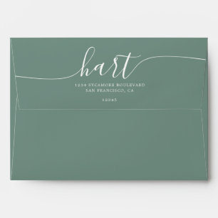 Enveloppe Dusty Green avec White Script Adresse de retour