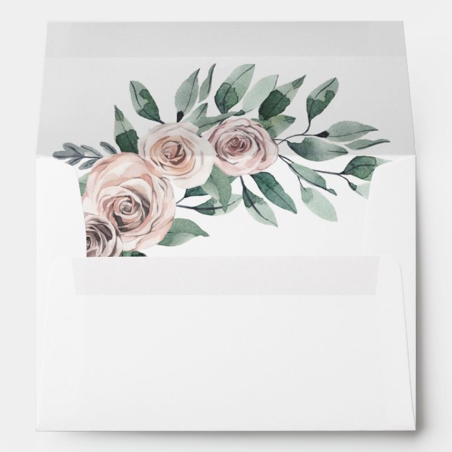 Enveloppe Dusty Mauve Boho Chic Rose Vert Mariage Floral (Dos (Bas))