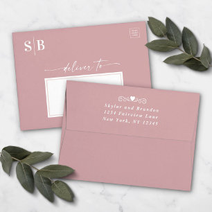 Enveloppe Dusty Mauve rose Monogramme 5x7 Faire-part de mari