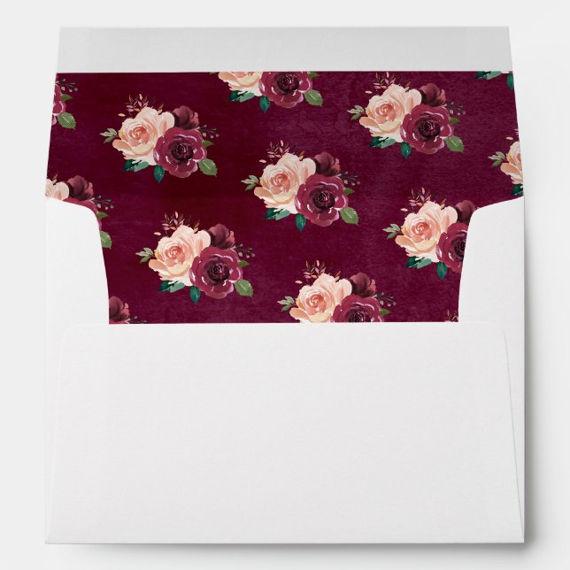 Enveloppe Dusty Rose Bourgogne Automne Floral Lights Mariage (Dos (Bas))