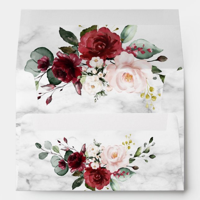 Enveloppe Dusty rose Bourgogne rouge Mariage en marbre (Dos (Bas))