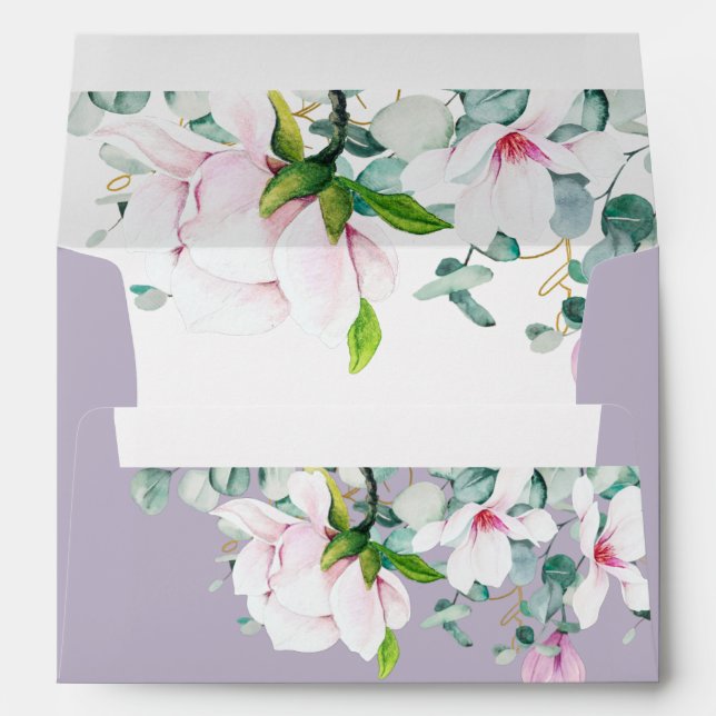 Enveloppe Dusty rose Lavender Magnolias Eucalyptus Mariage (Dos (Bas))