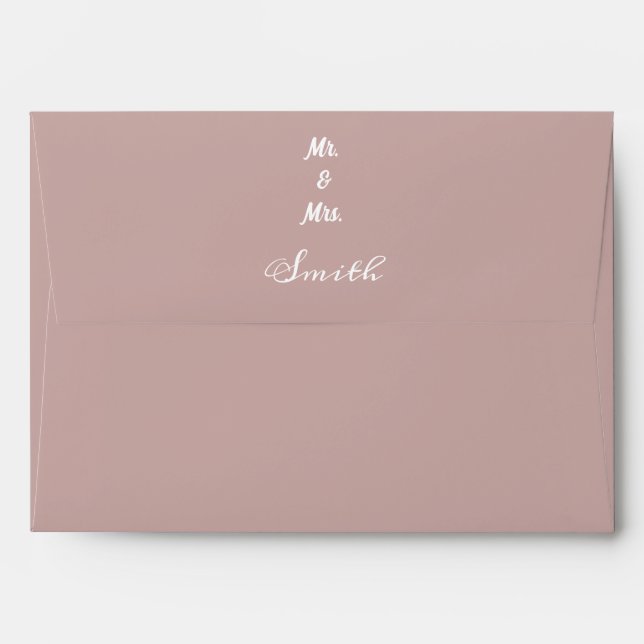 Enveloppe Dusty Rose Monogrammes Nom Mariages Simple Élégant (Dos (Haut rabat))