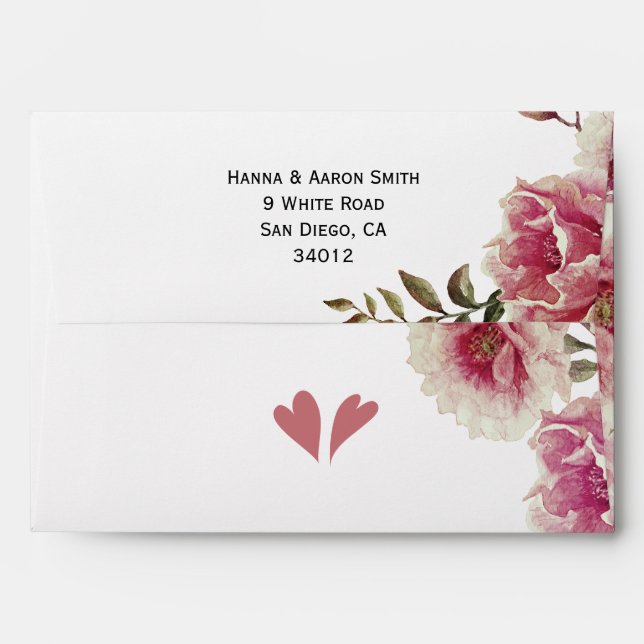 Enveloppe Dusty rose rose aquarelle fleurs mariage (Dos (Haut rabat))