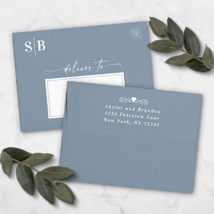 Enveloppe Dusty Sky Blue Monogramme 5x7 Faire-part de mariag