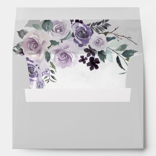Enveloppe Dusty violet et gris argenté Floral Mariage rustiq (Dos (Bas))