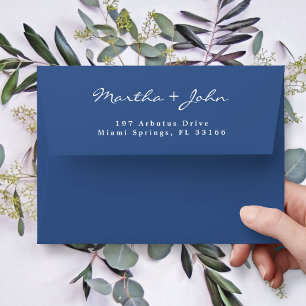 Enveloppe Écriture Élégante Noms de Mariage Bleus Adresse de