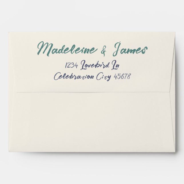 Enveloppe Écriture manuscrite Script Beige Bleu Vert Mariage (Dos (Haut rabat))