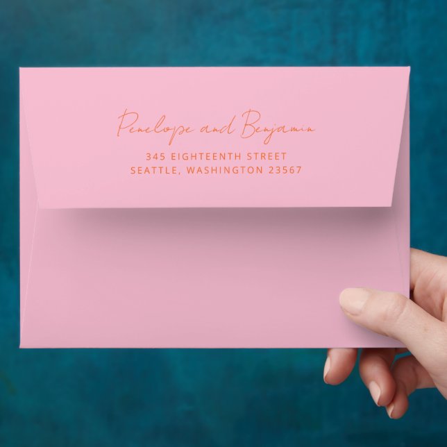 Enveloppe Écriture moderne rose et orange Adresse de retour (Hand)