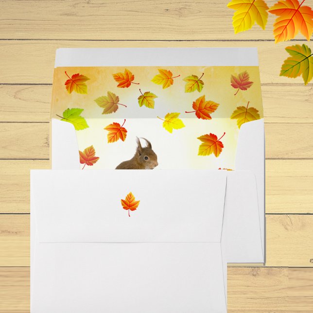 Enveloppe Écureuil de vacances et feuilles d'automne sur bla (Créateur téléchargé)
