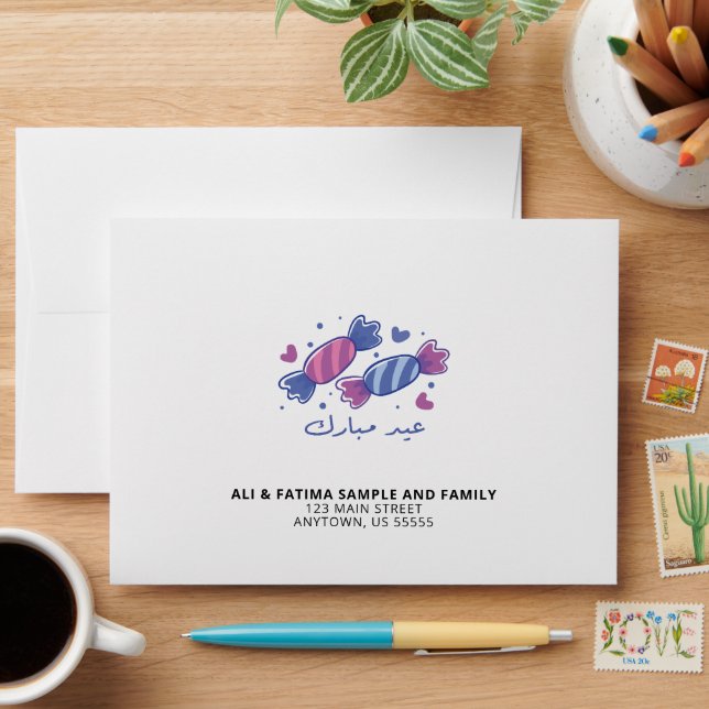 Enveloppe Eidiya Sweets Arabe Aïd Moubarak Personnalisé (Desk)