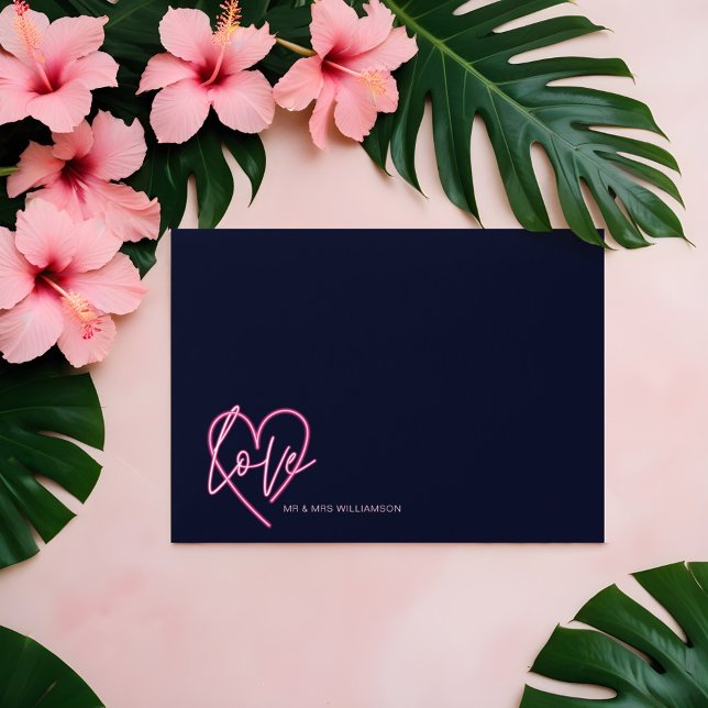 Enveloppe Electric Love Neon Coeur rose et floral Tropical (Electric Love Neon Pink Heart & Tropical Floral Envelope)