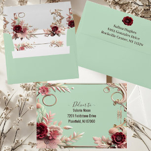 Enveloppe Élégance Baroque Douce - Roses Marron - Motifs Flo