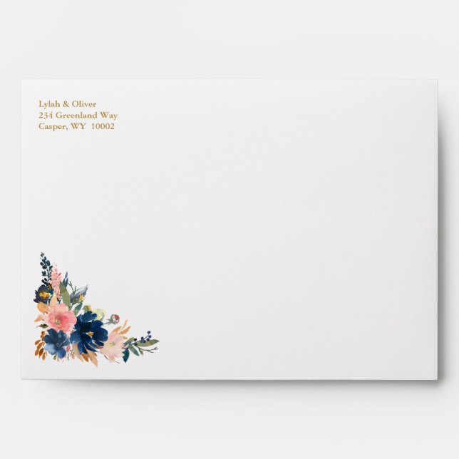 Enveloppe Élégance Sauvage | Mariage Navy Blush & Or (Devant)