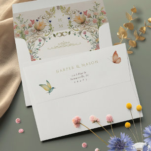 Enveloppe Élégance victorienne Mariage Floral Intérieur