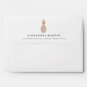 Enveloppe Élégant ananas Rose en or avec texte Navy