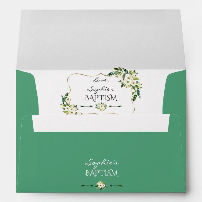 Enveloppe Elégant Aquarelle Blanc Floral Or Baptême (Dos (Bas))