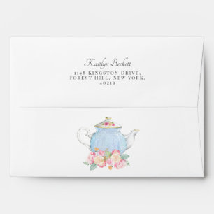 Enveloppe Elégant Aquarelle Floral Tea Pot