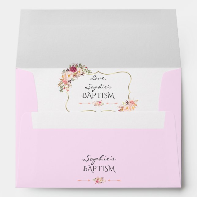 Enveloppe Elégant Aquarelle rose Blush Floral Or Baptême (Dos (Bas))