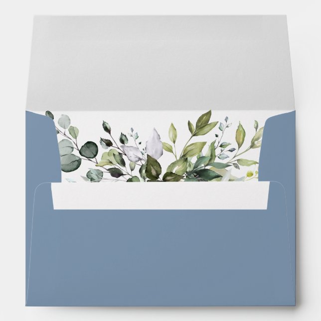 Enveloppe Elégant Aquarelle Verdure Dusty Blue Mariage (Dos (Bas))