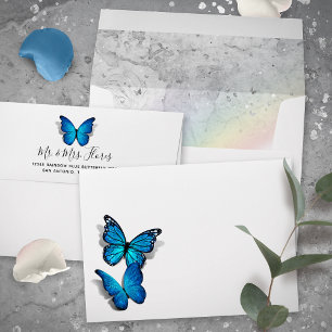 Enveloppe Élégant Arc en ciel et Mariage papillon bleu