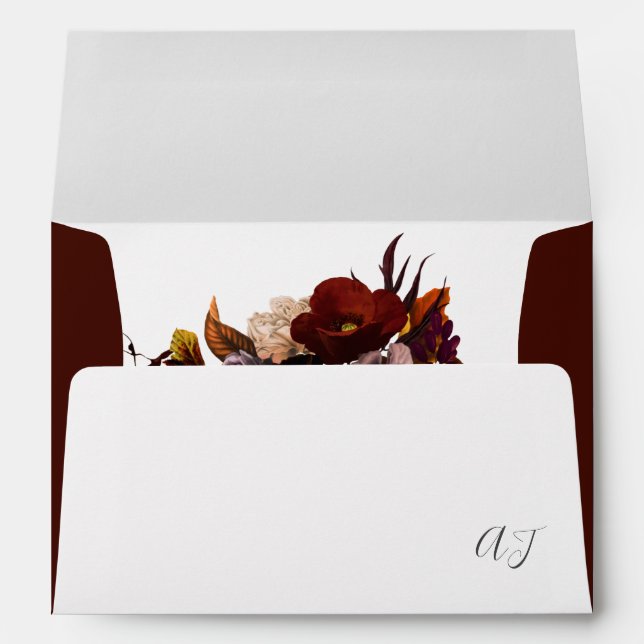 Enveloppe Elégant automne floral bordeaux rustique mariage (Dos (Bas))