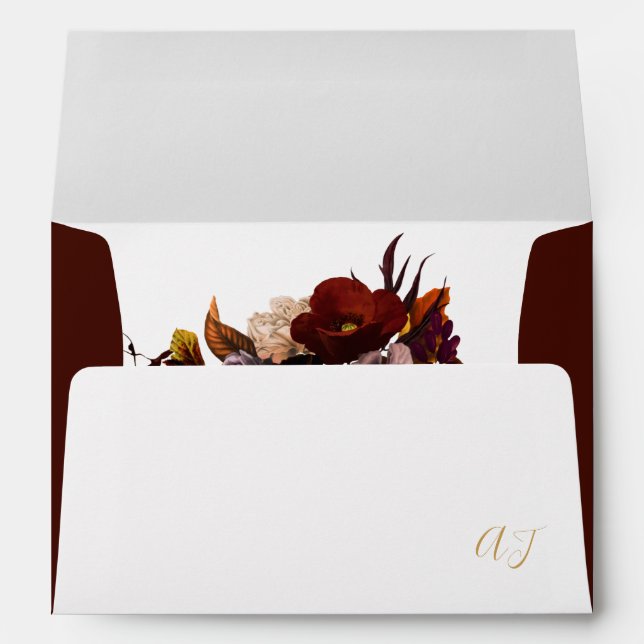 Enveloppe Elégant automne floral bordeaux rustique mariage e (Dos (Bas))
