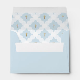 Enveloppe Élégant Baptême Motif de la Croix Bleue Or