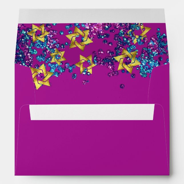 Enveloppe Élégant Bat mitzvah Glitterie Confetti violet (Dos (Bas))
