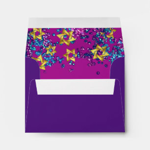 Enveloppe Élégant Bat mitzvah Glitterie Confetti violet
